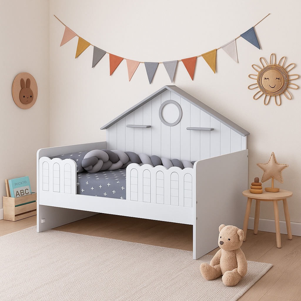 Alvin Bed with Cushion, Grey- 90x190 cms