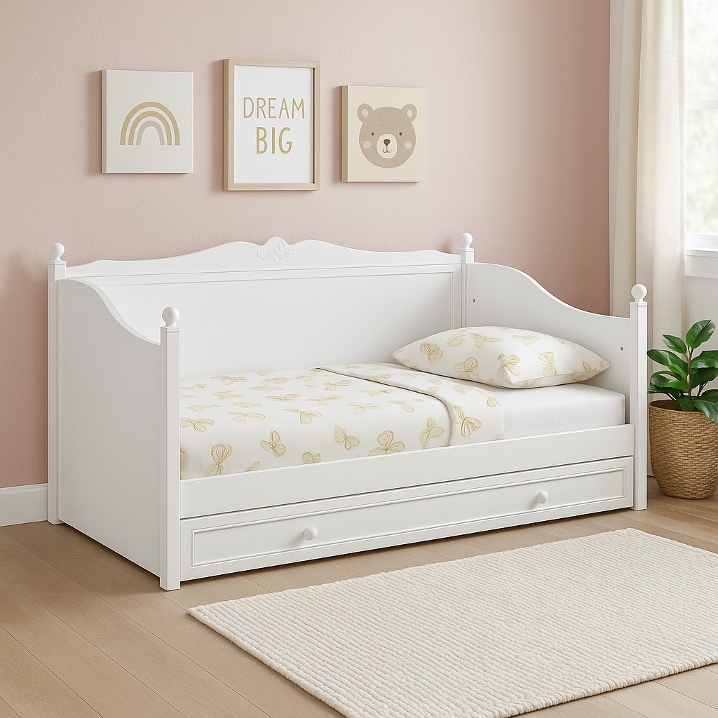 سرير أطفال فردي من لورا، أبيض - 90x200 سم