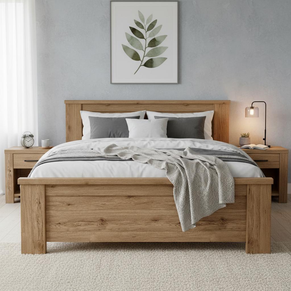 Braxton King Size Wooden Bed - 180 x 200 cms, Summer Oak