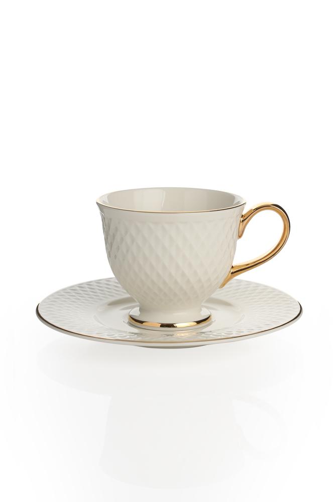 إكلات فنجان وصحن من البورسلين - ذهبي