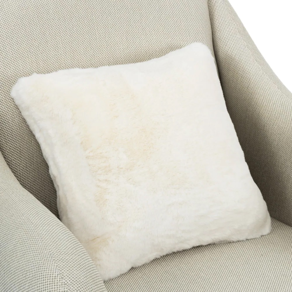 غطاء وسادة بملمس فرو الأرنب، عاجي - 40 × 40 سم