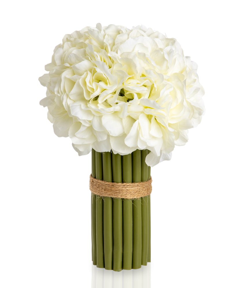 Hydrangea Artificial Flowers with Stems (White, 27.9 cms)