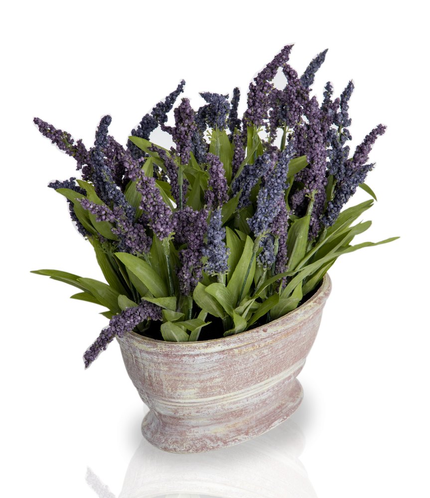 زهور لافندر صناعية في سلة ورقية بيضاوية (33 سم)