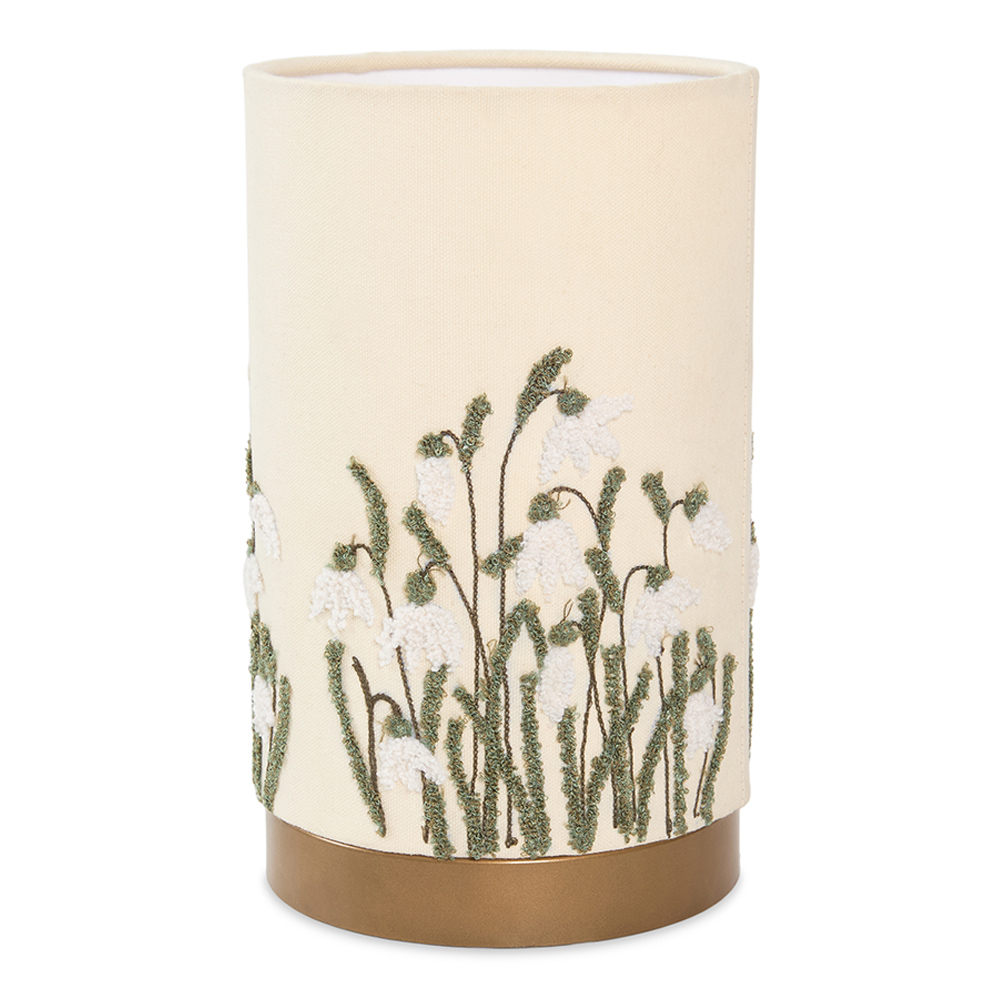 مصباح طاولة أسطواني مطرز بإضاءة للأعلى، بيج - 25 سم