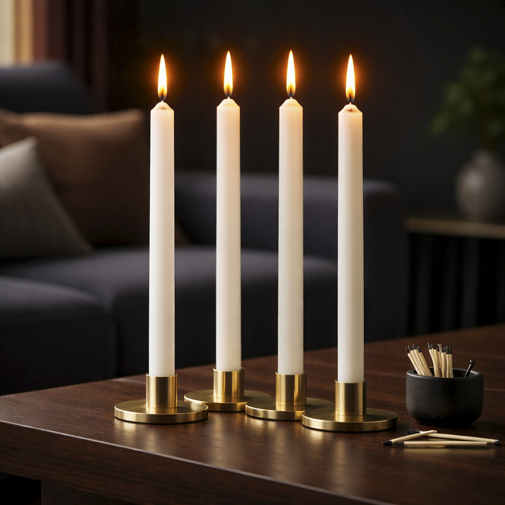 4-Piece Basics Taper Candle Set, White - 2.2x24.5 cm