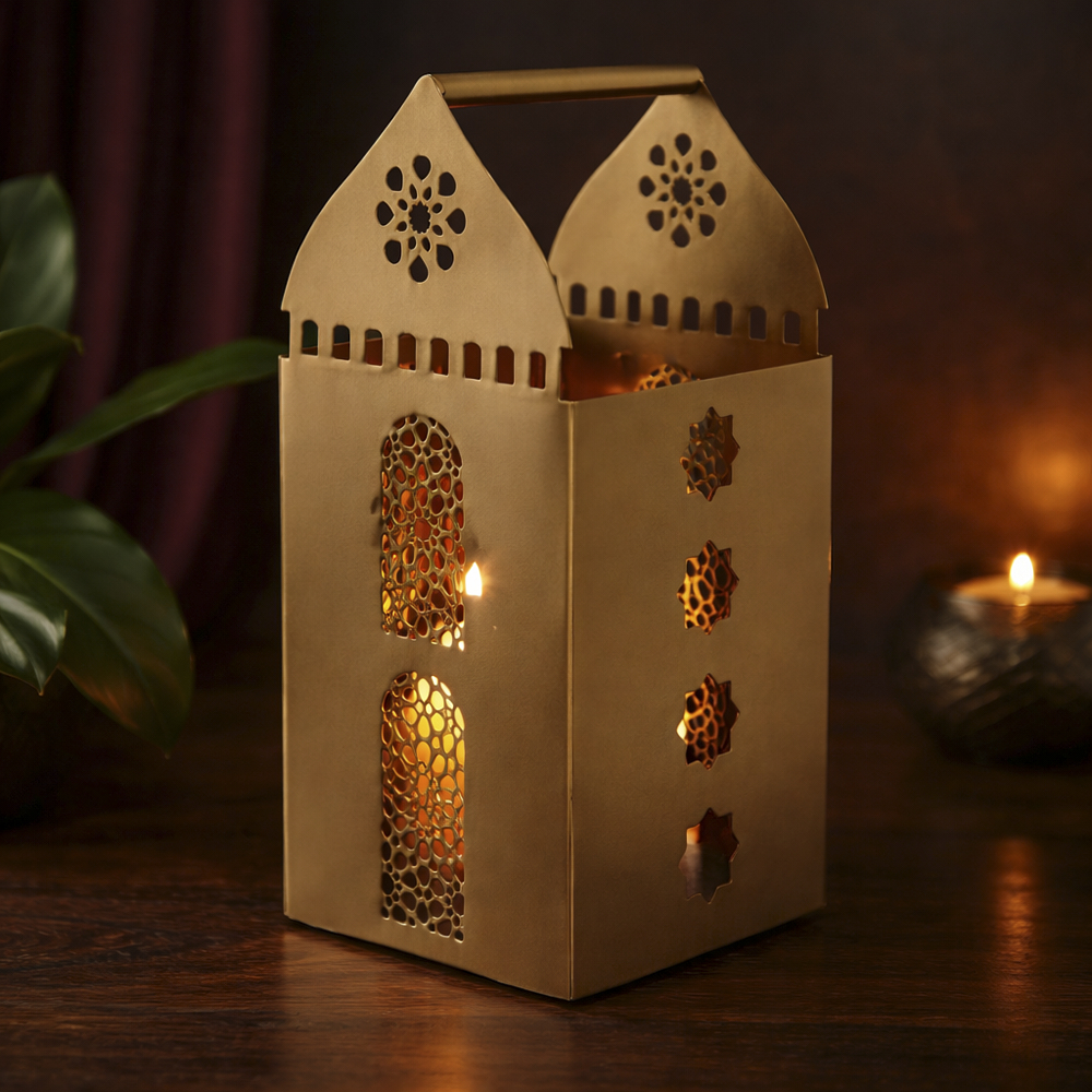 فانوس من موج، ذهبي - 18x43 سم