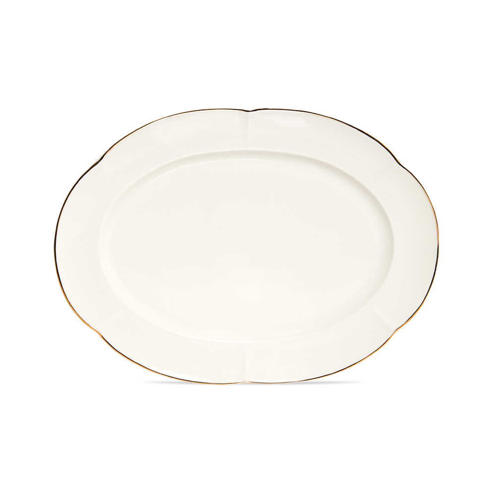 طبق بيلا البيضاوي، أبيض عاجي وذهبي - 30 سم