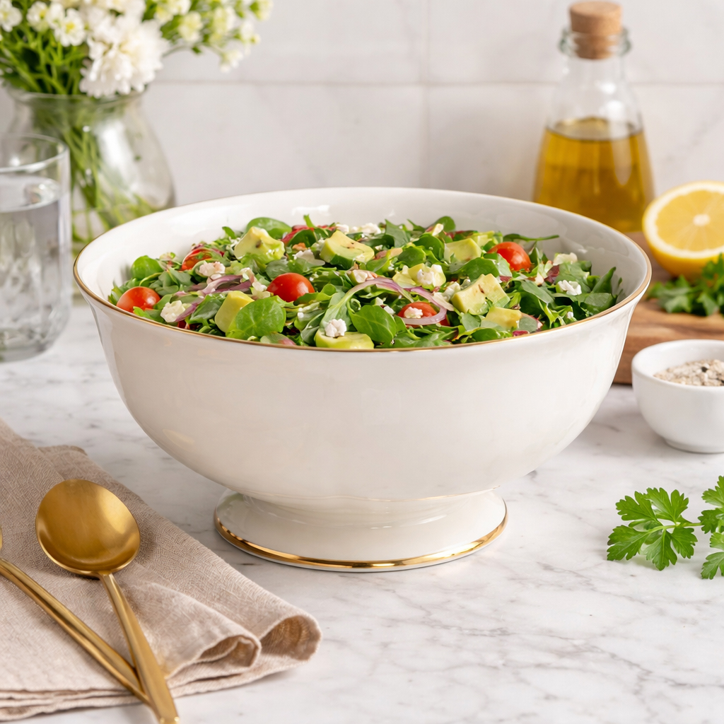 وعاء بيلا، أبيض عاجي وذهبي - كبير، 18 سم