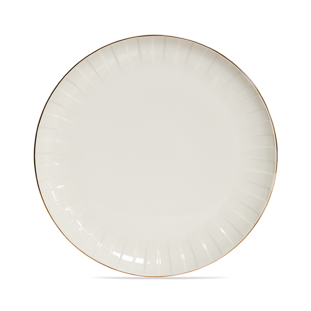 طبق دائري مطلق، أبيض عاجي وذهبي - 30 سم