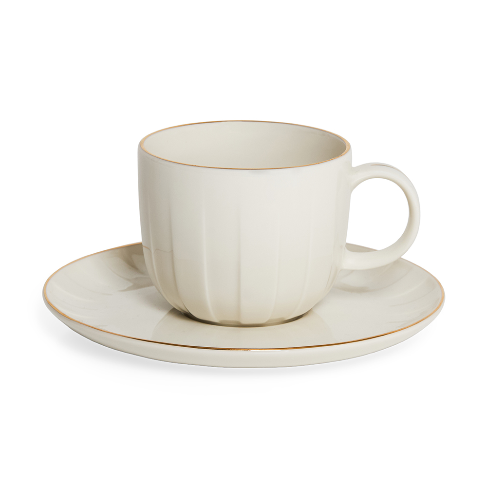 كوب شاي مع صحن من أبسولوت، أبيض مائل للصفرة وذهبي - 280 مل، 15 سم