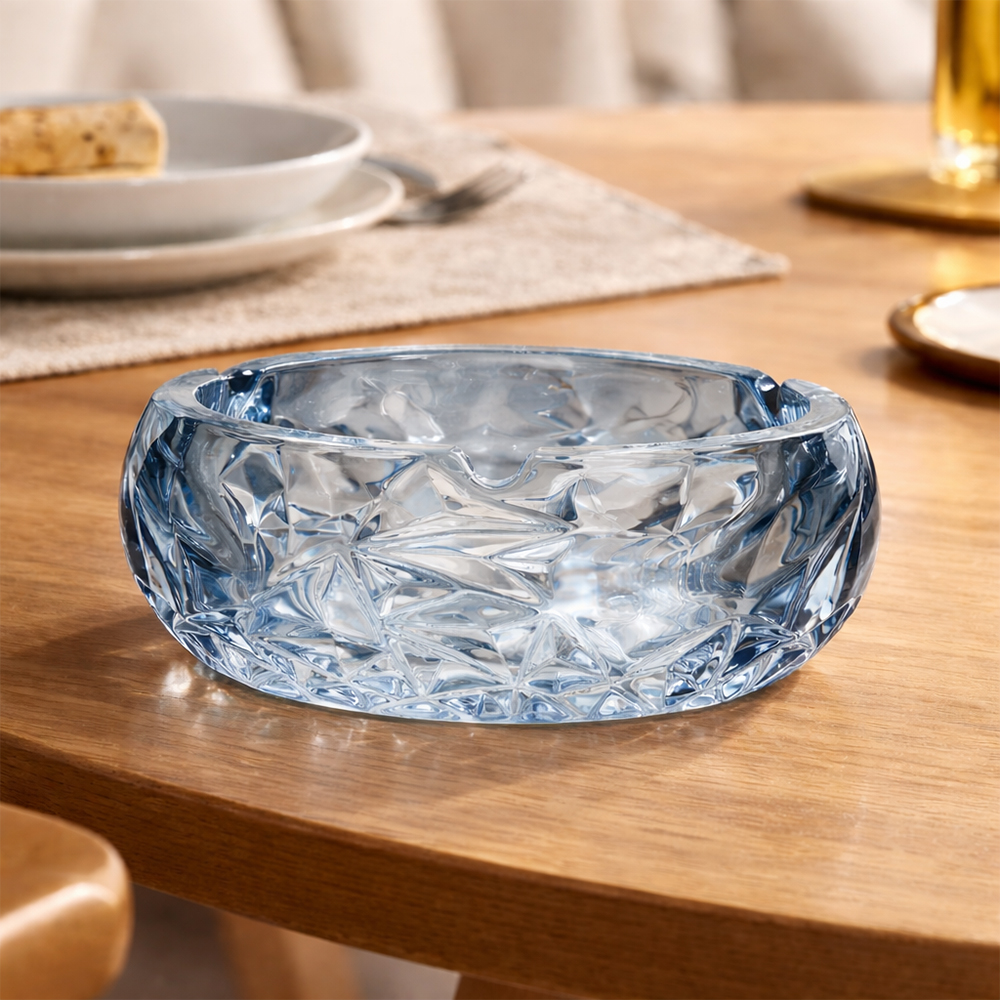 Tea Glass Ashtray, Ice Blue - 14x6cm