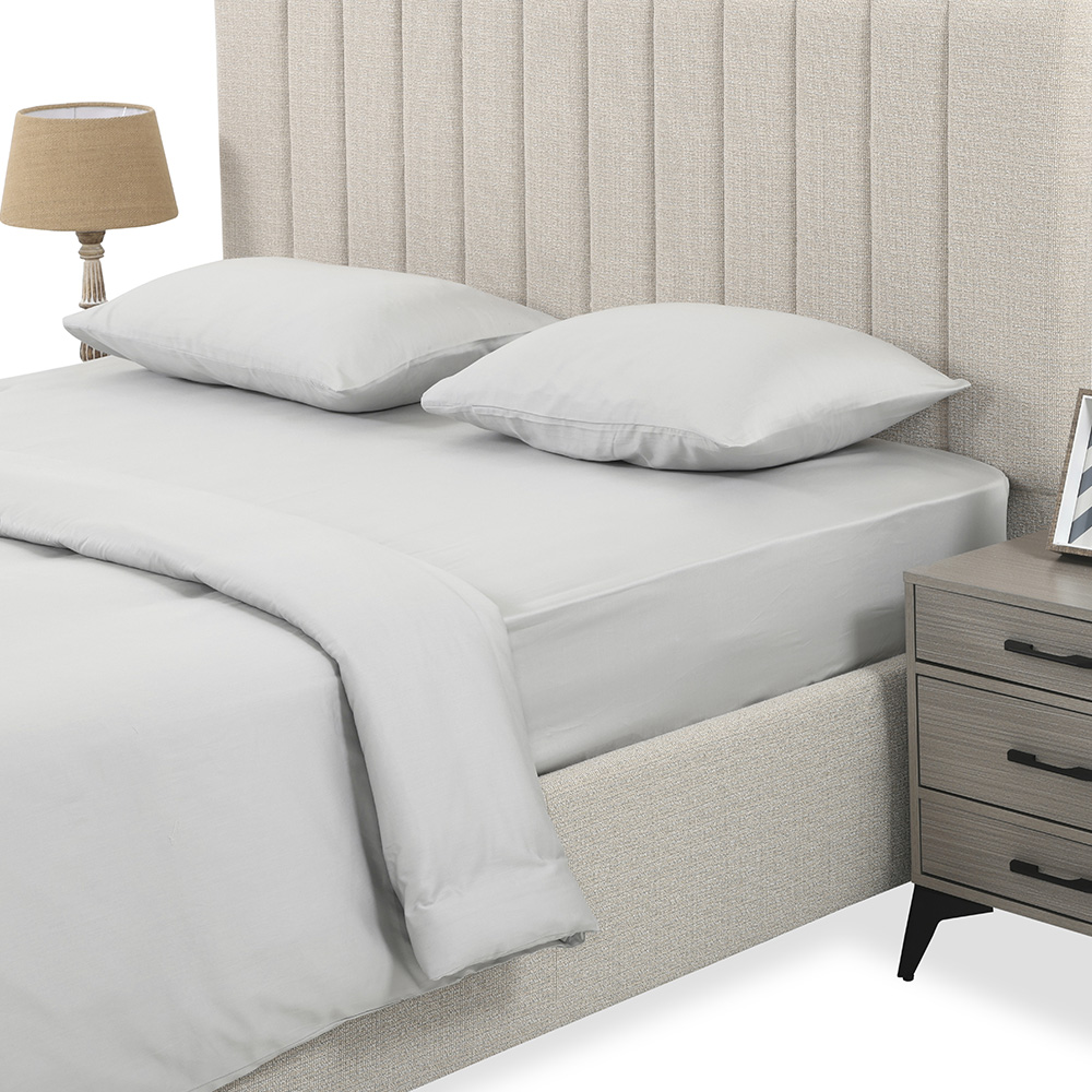 طقم شراشف مطاطي مقاس كوين من آشلي، فضي - 300 خيط، 150x200 سم