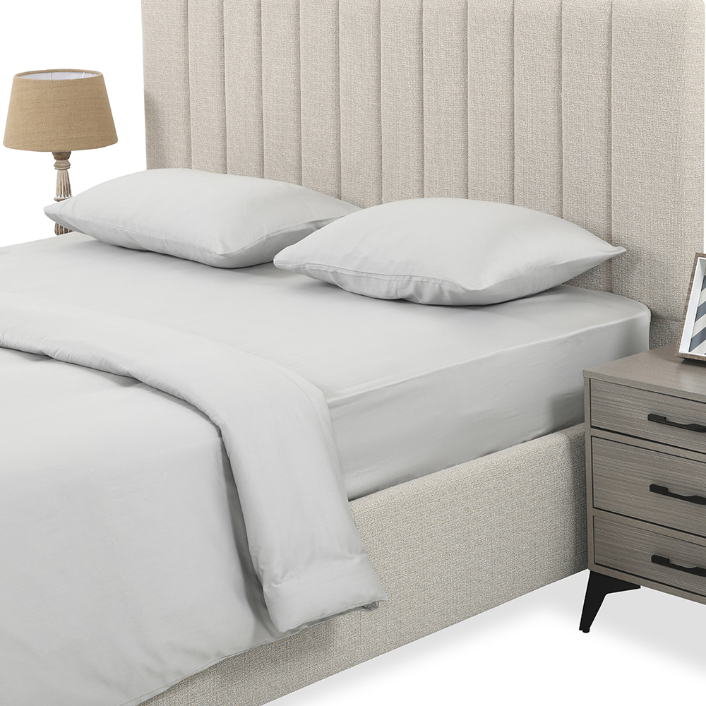 طقم شراشف مطاط مقاس سوبر كينج من آشلي، فضي - 300 خيط، 200x200 سم