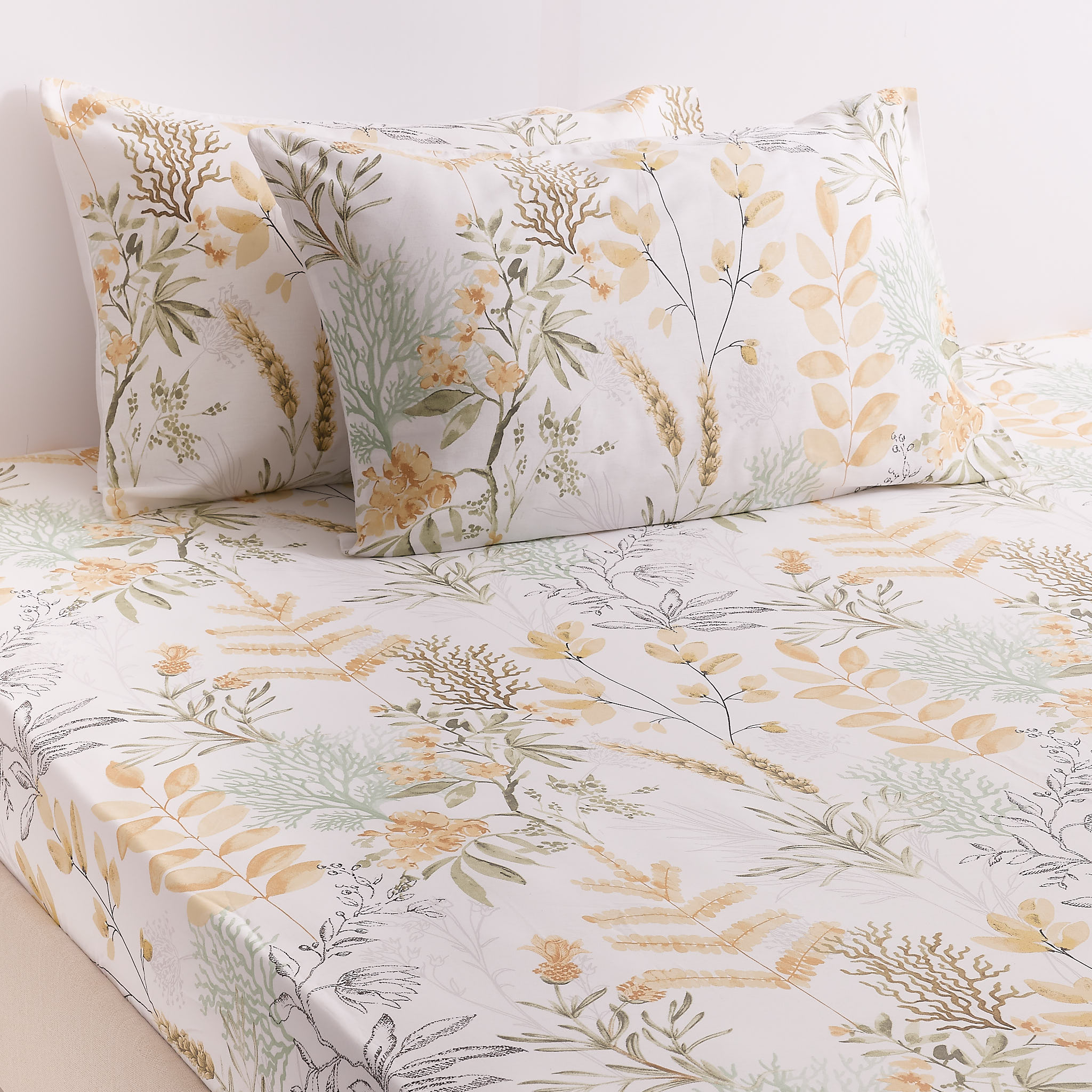 شرشف سرير إيليندا بمطاط قطني مقاس كوين مع غطائين للوسائد، بيج، 210 خيط - 150×200 سم