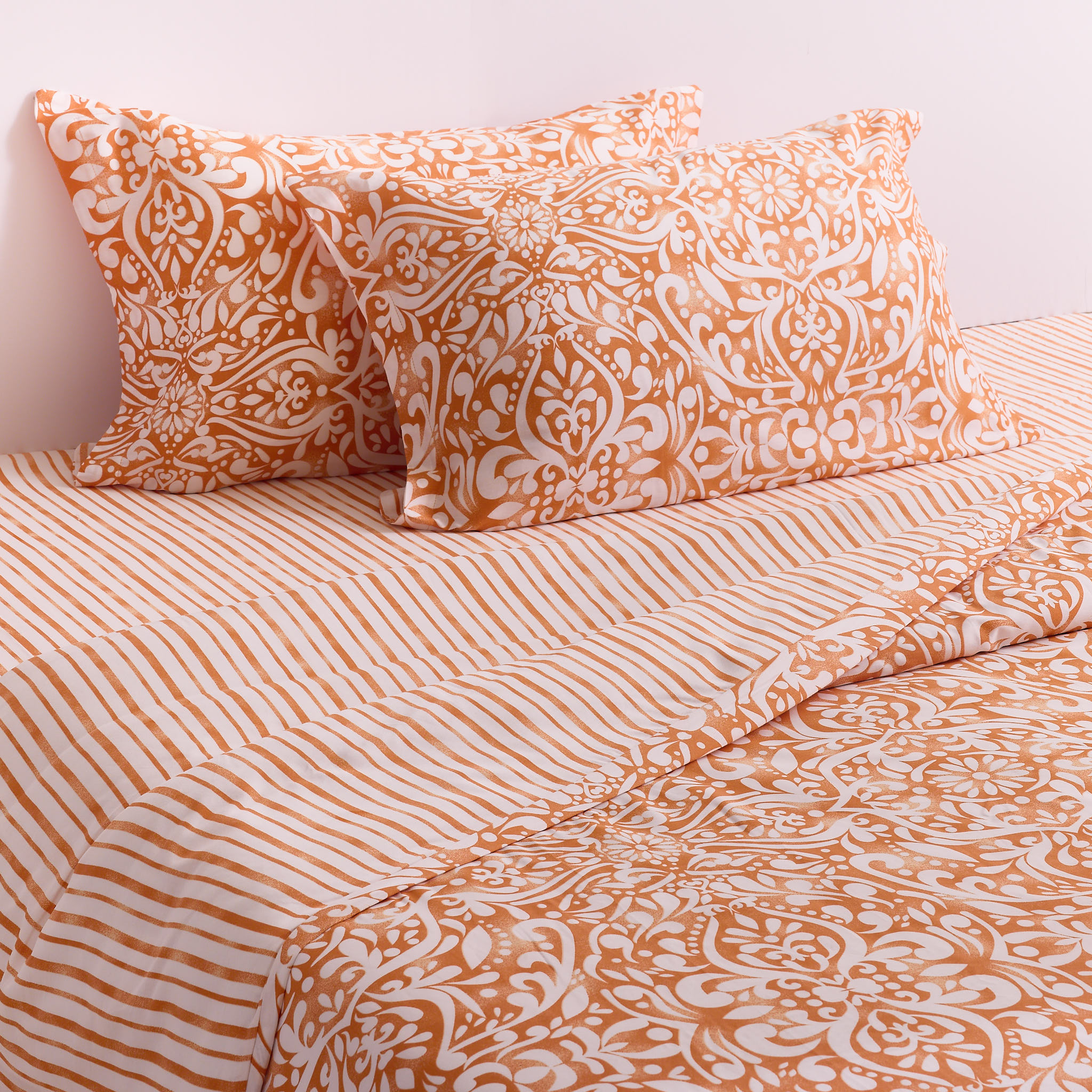 غطاء لحاف مورييل قطني مقاس كوين مع غطائين للوسائد، برتقالي، 200 خيط - 200×200 سم