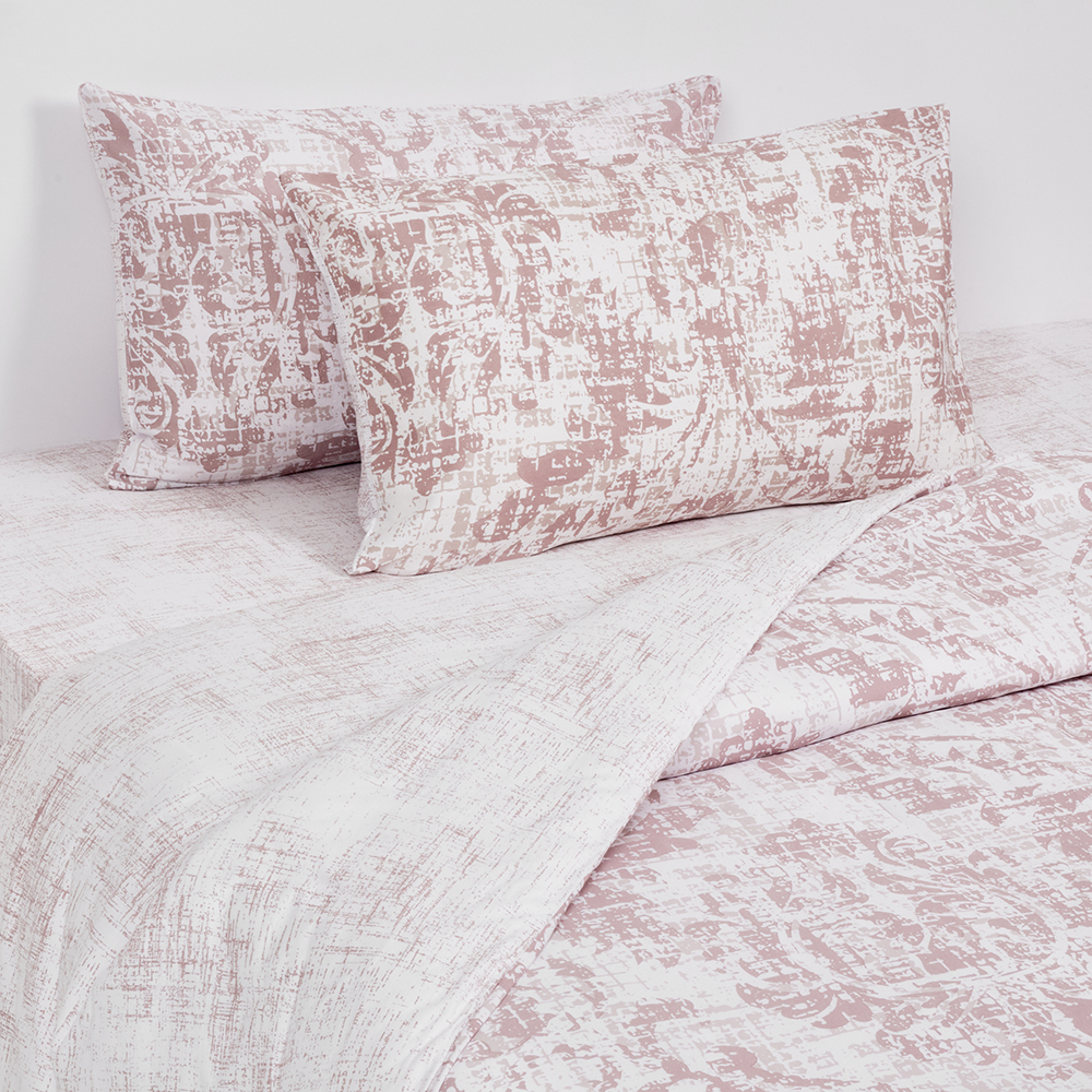 غطاء لحاف قطني داماسك بطبعة زهور مقاس كوين مع غطائين للوسائد، بيج فاتح وأبيض، 200 خيط - 200×200 سم