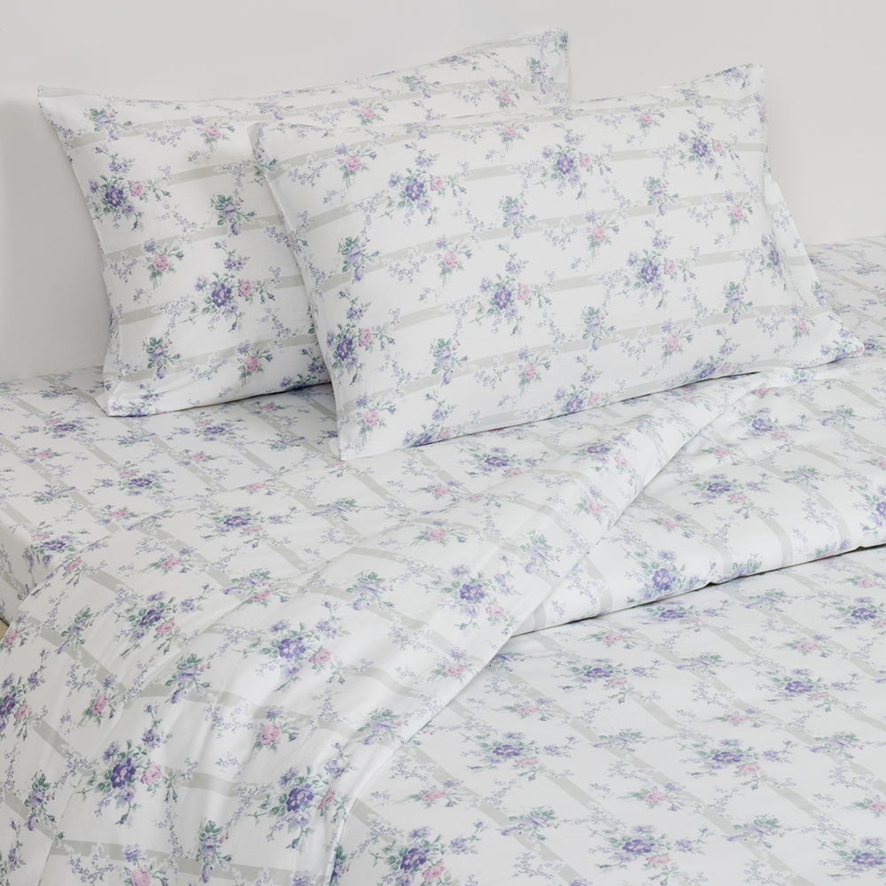 غطاء لحاف قطني مطبوع عليه زهور من سنيفا مقاس سوبر كينج مع غطائي وسادة، أبيض وأرجواني، 210 خيط - 240×260 سم