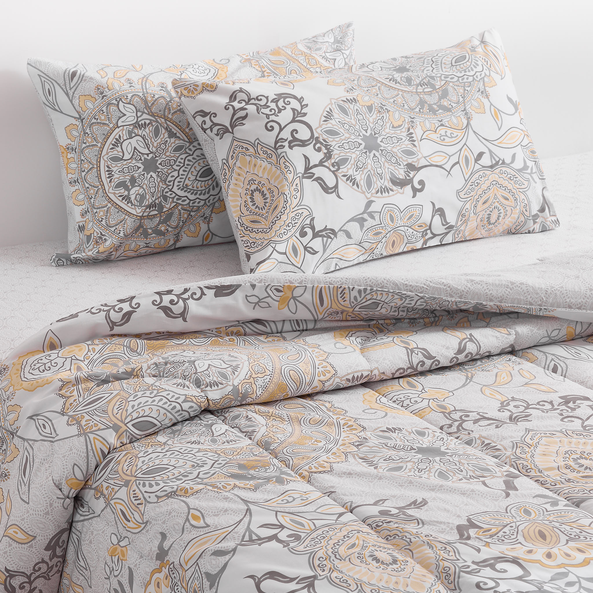 لحاف قطني أورنات مقاس كوين مع غطائي وسادة، رمادي، 200 خيط - 220×230 سم