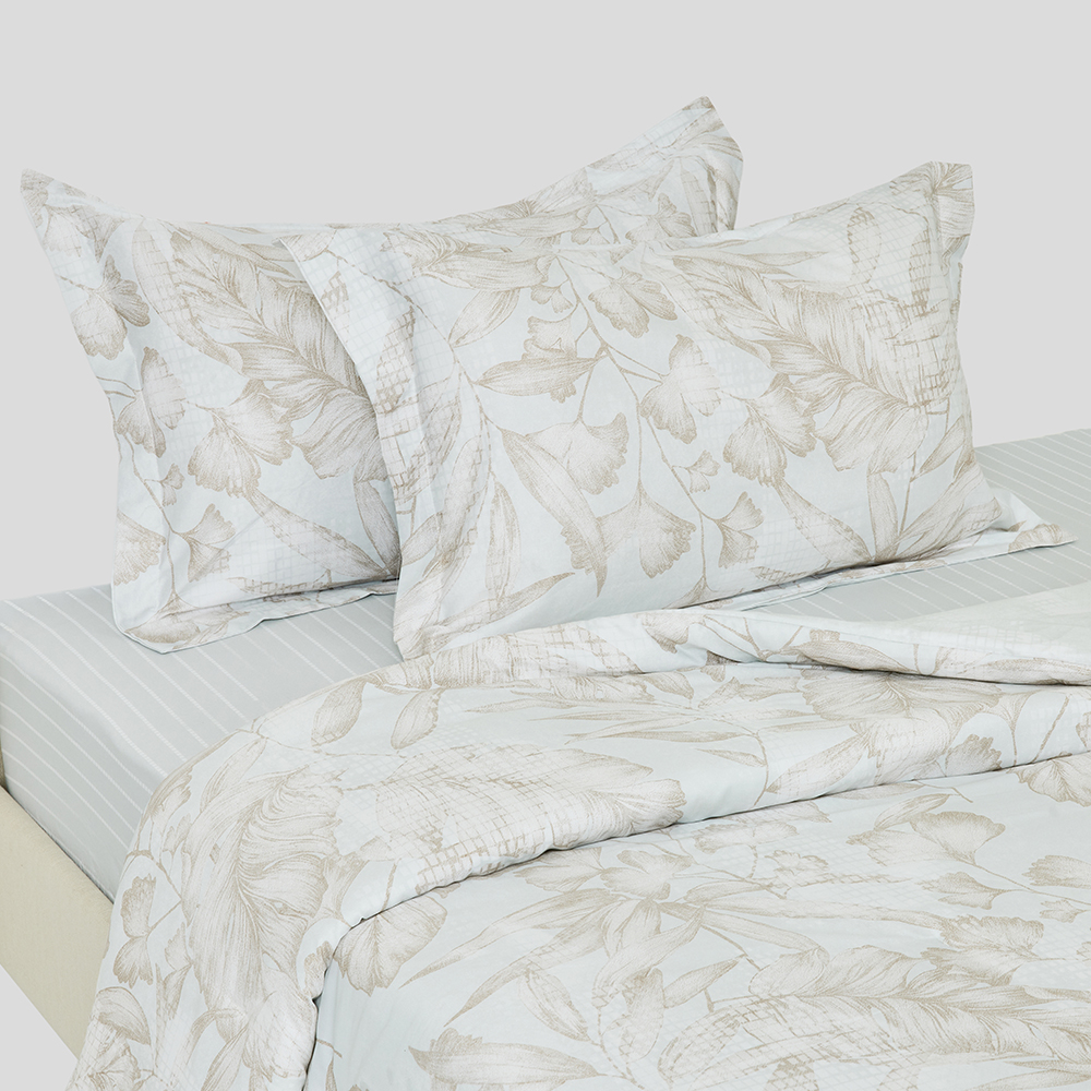  لحاف بطبعة أوراق الشجر مع غطائي وسادة، متعدد الألوان، 300خيط - 220x240 سم