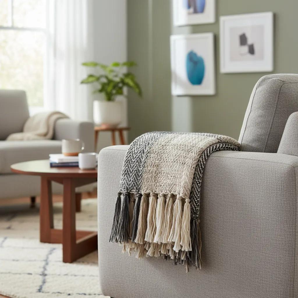 بطانية كنب منسوجة بشراشيب بتصميم متعرج، متعددة الألوان - ١٧٠×١٣٠ سم