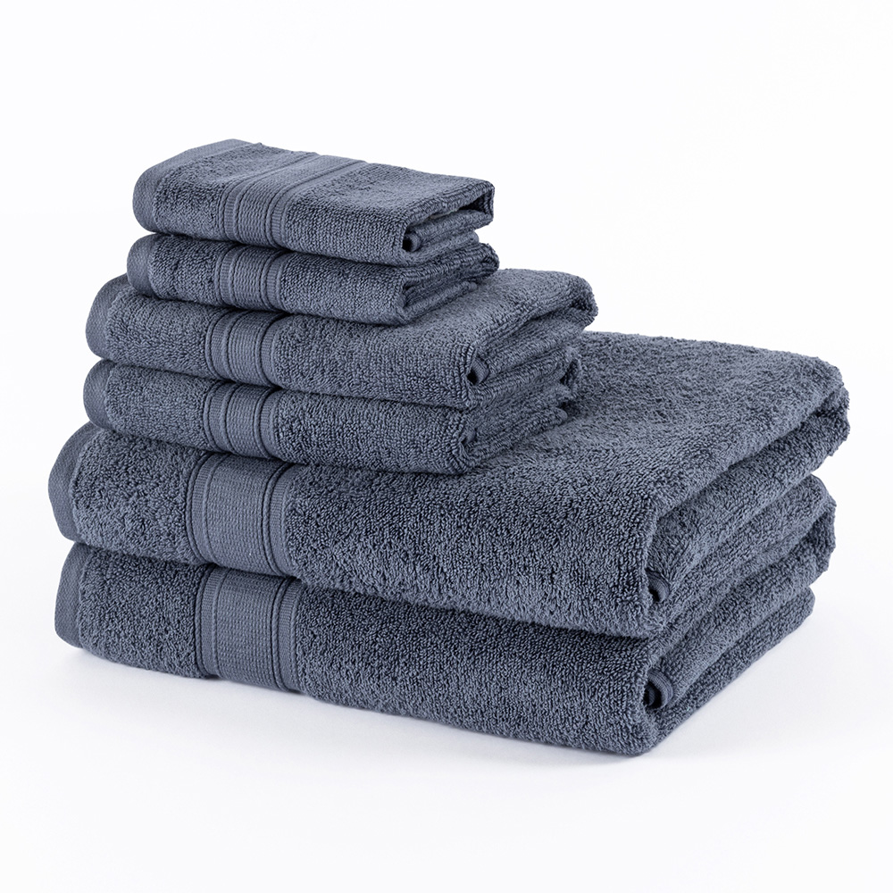 مجموعة مناشف بروهيل من 6 قطع، أزرق دينيم - 435 غم