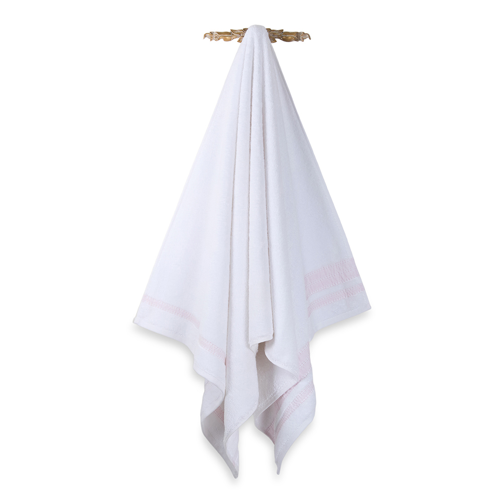 منشفة حمام من ماتوك، أبيض ووردي - 550 غرام لكل متر مربع، 70x140 سم