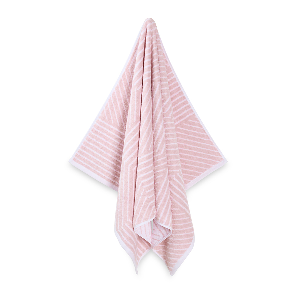 منشفة حمام قطنية مخططة من نوتيكا، وردي - 600 جرام لكل متر مربع، 76×137 سم