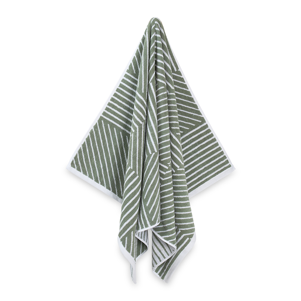 منشفة حمام قطنية مخططة من نوتيكا، أخضر - 600 جرام لكل متر مربع، 76×137 سم