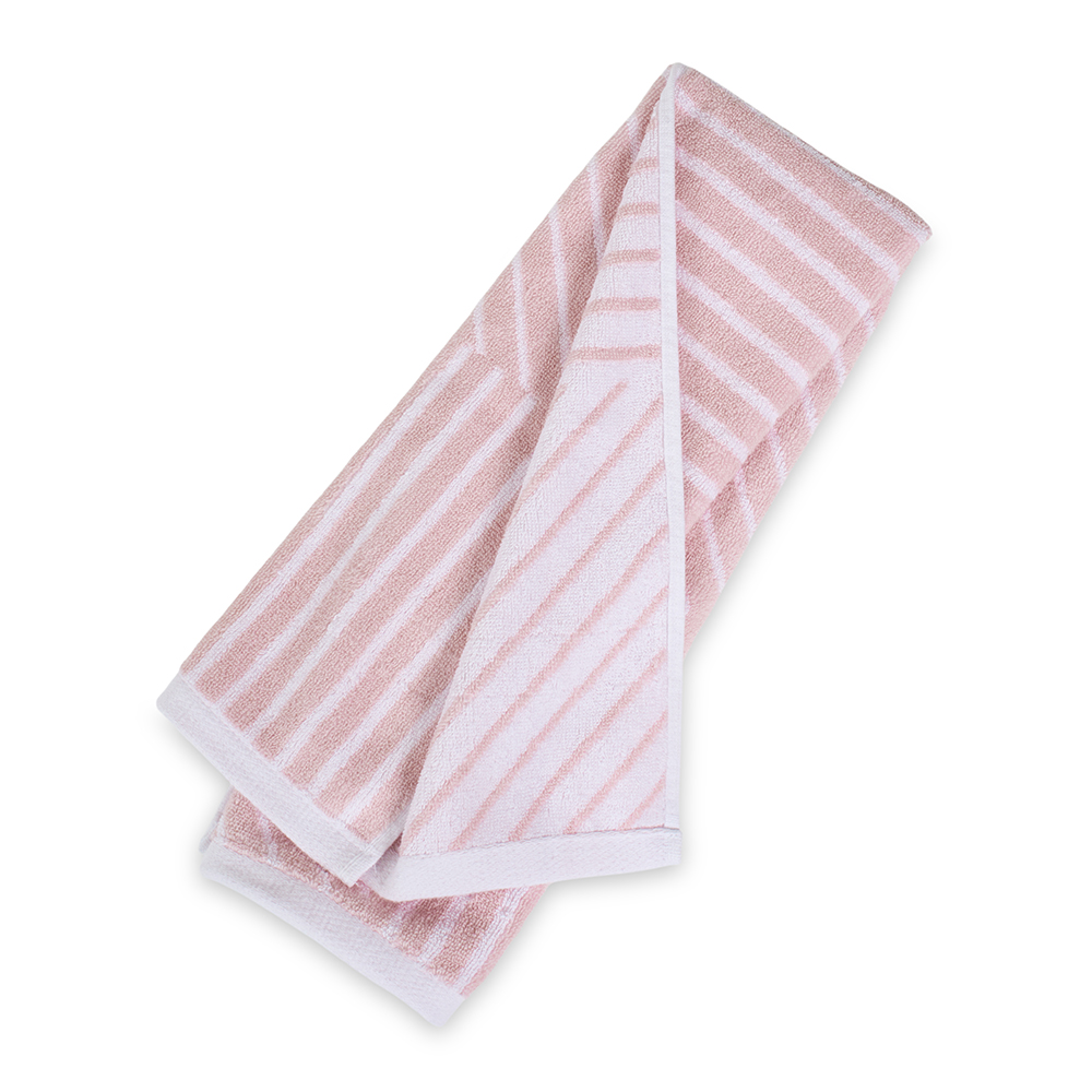 منشفة يدين قطنية مخططة من نوتيكا، وردي وأبيض - 600 جرام لكل متر مربع، 50×90 سم