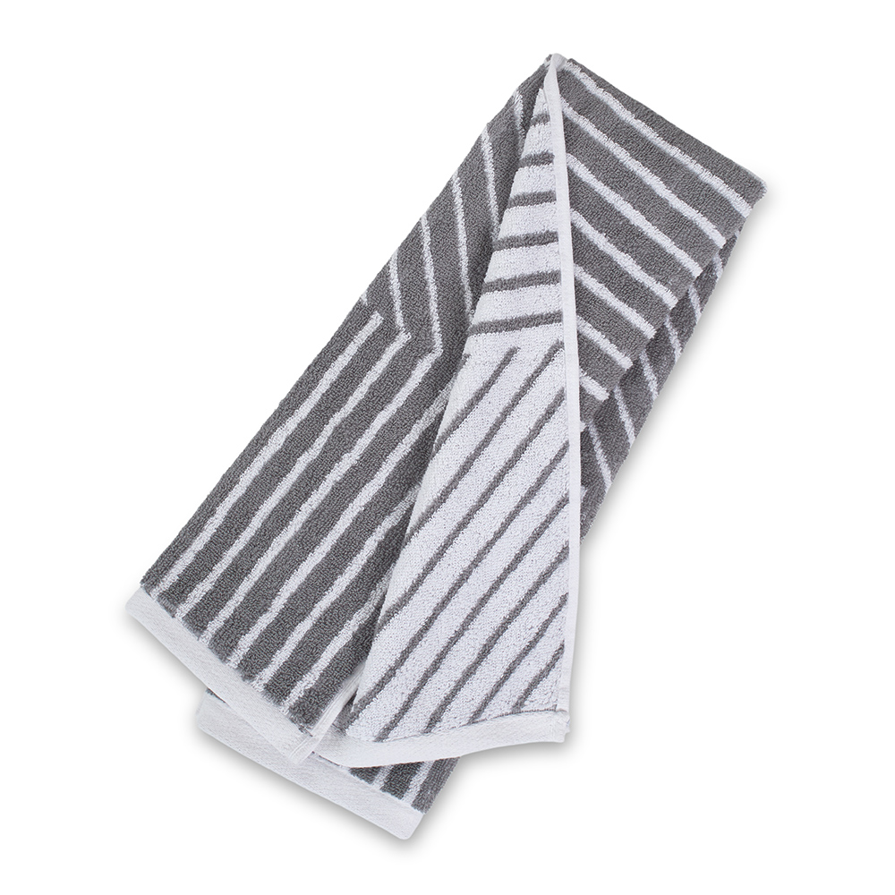 منشفة يدين قطنية مخططة من نوتيكا، رمادي وأبيض - 600 جرام لكل متر مربع، 50×90 سم