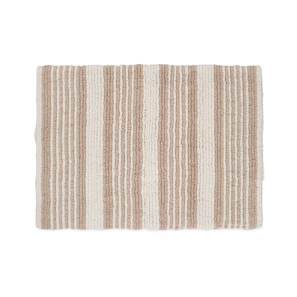 سجادة حمام قطنية مخططة قابلة للعكس، بيج وأبيض - ٢٤٠٠ جرام لكل متر مربع، ٦٣×٩٠ سم