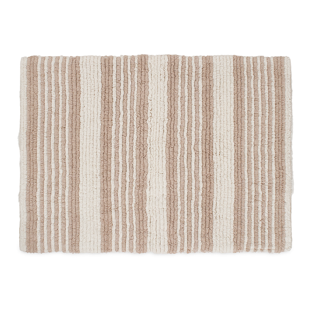 سجادة حمام قطنية مخططة قابلة للعكس، بيج وأبيض - ٢٤٠٠ جرام لكل متر مربع، ٧٤×١٢٠ سم