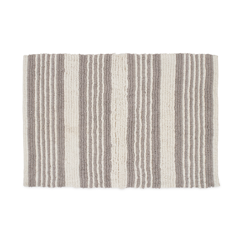سجادة حمام قطنية مخططة قابلة للعكس، رمادي فاتح وأبيض - 2400 جرام لكل متر مربع، 64×91 سم