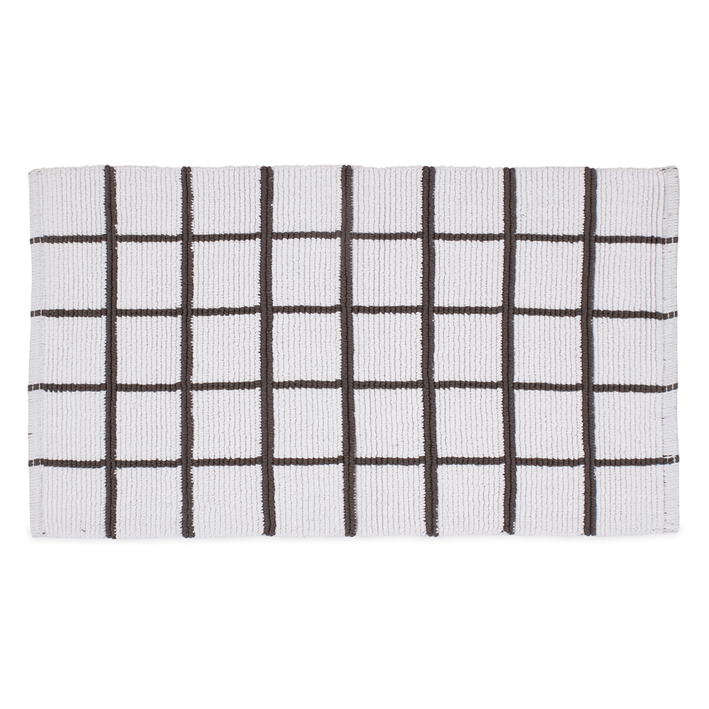 سجادة حمام منسوجة من القطن بنمط مربّع، رمادي وأبيض - ٢١٠٠ جرام لكل متر مربع، ٦٢×١٠٠ سم