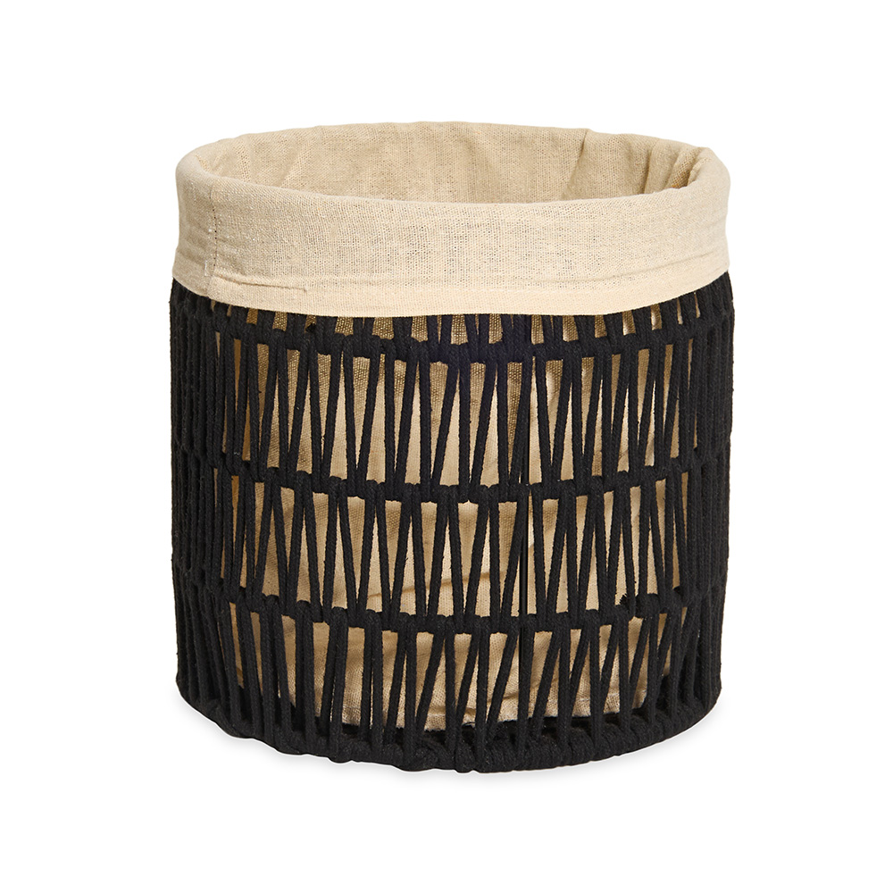 سلة تخزين مصنوعة يدوياً من حبل القطن، لون أسود - 26x26 سم