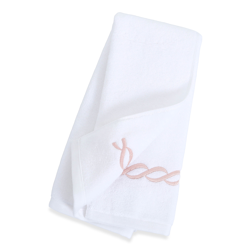 منشفة يد مطرزة بسلسلة من اوتيل، أبيض ووردي - 500 غم، 50x80 سم