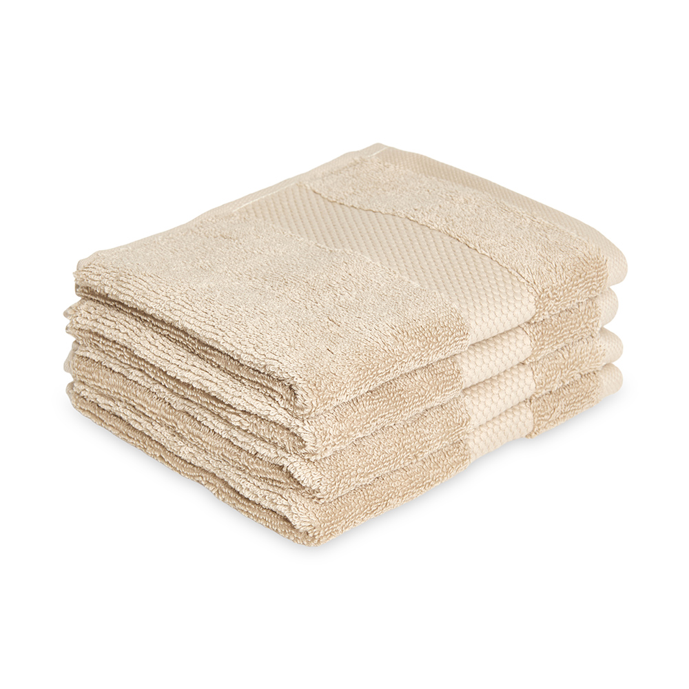 طقم مناشف وجه قطن تركي من ريزورت 4 قطع، كابتشينو - 650 غرام لكل متر مربع، 33x33 سم