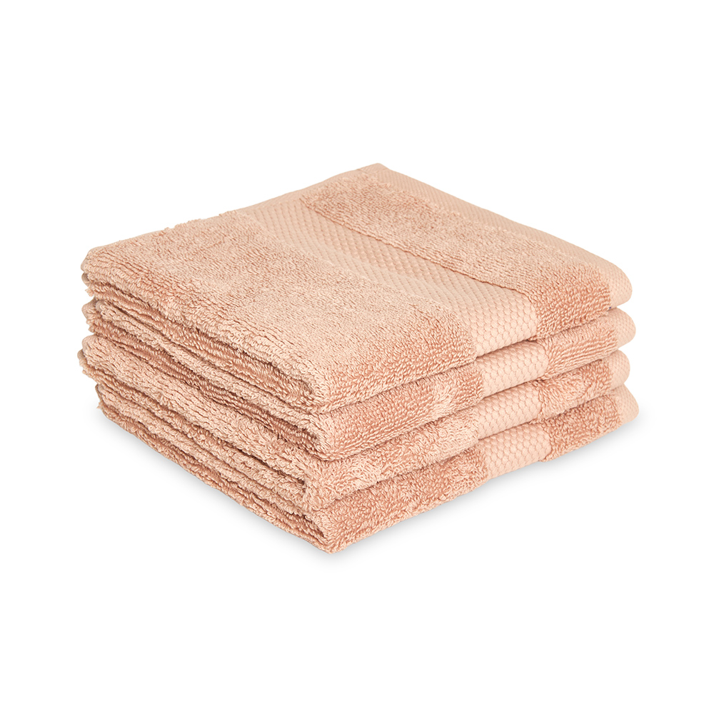 طقم مناشف وجه قطن تركي 4 قطع من ريزورت، وردي - 650 غرام لكل متر مربع، 33x33 سم