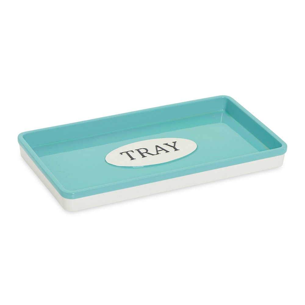 صينية حمام مستطيلة ملونة من البوليريسين، أزرق وأبيض - 25×14 سم