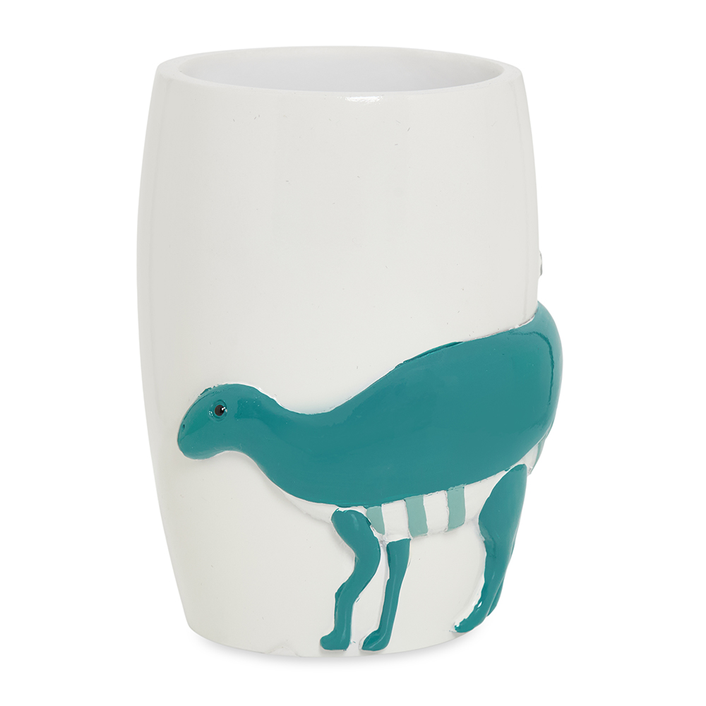 كوب من البوليريسين بتصميم ديناصور، أبيض وأزرق مخضر - 10 سم