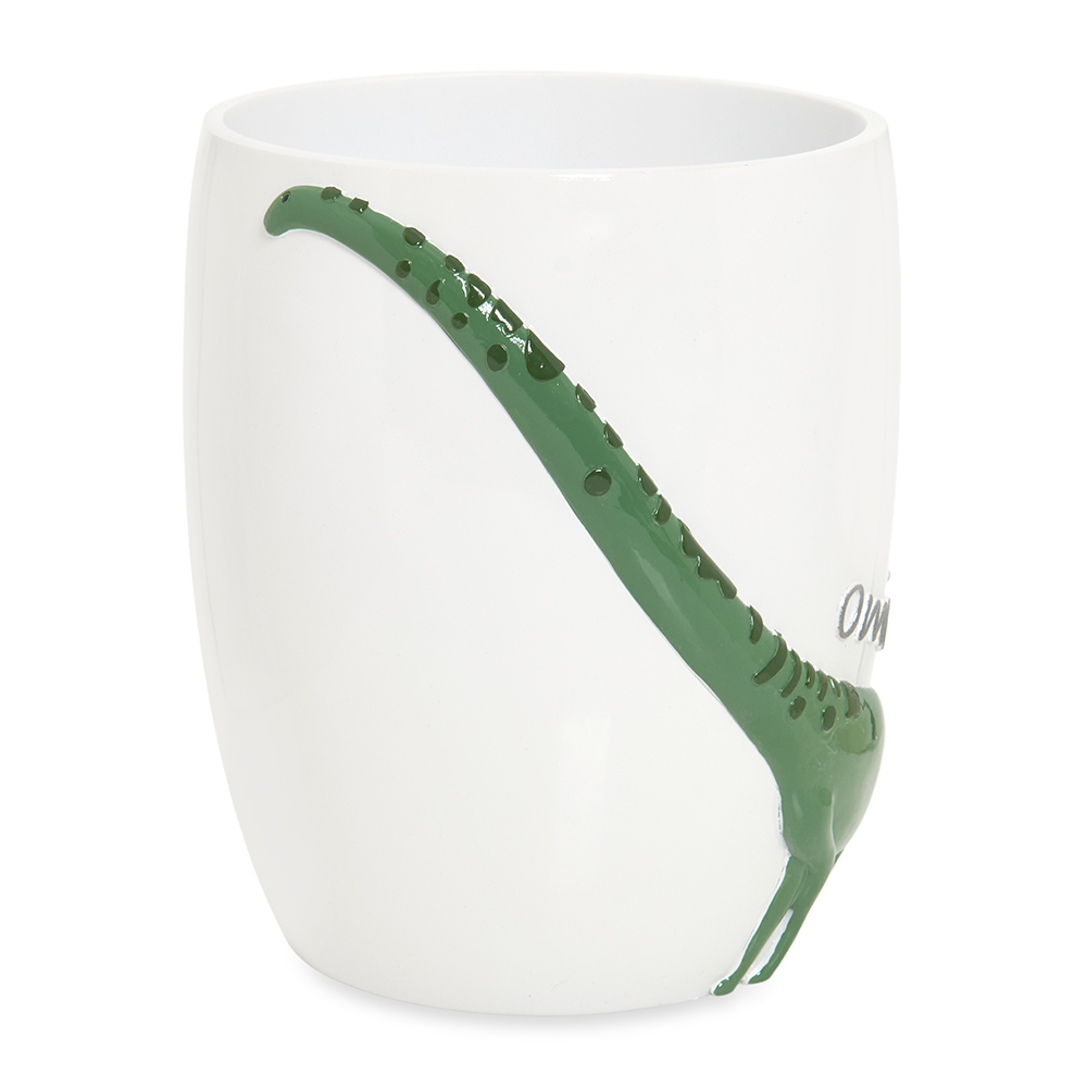 سلة مهملات من البوليريسين بتصميم ديناصور، أبيض وأخضر - 20×25 سم