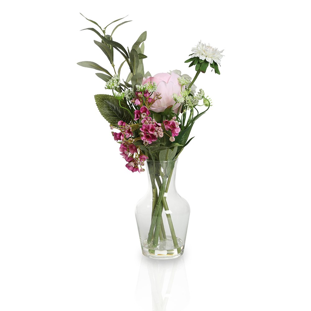 Artificial Floral Arrangement in Glass Vase – 38 cms