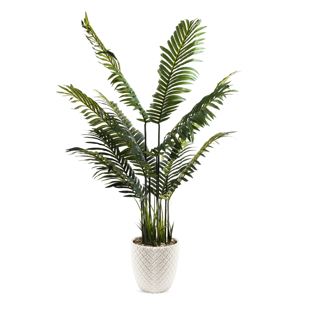 شجرة نخيل بأصيص خرساني، أخضر وأبيض - 110x130 سم