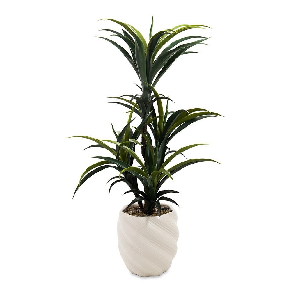 شجرة صناعية في وعاء أسمنتي، أخضر وأبيض - 55x85 سم