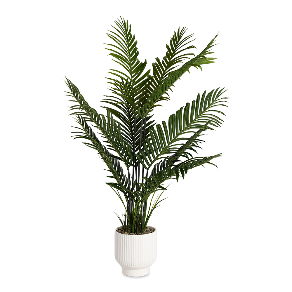 شجرة نخيل في وعاء أسمنتي، أخضر وأبيض - 110x125 سم