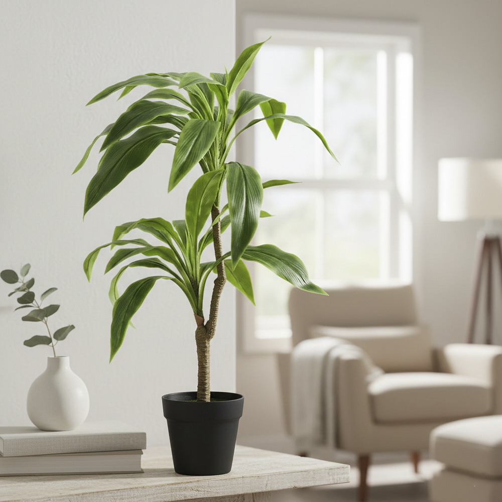 شجرة الحديد الاصطناعية في وعاء سيراميك، أسود وأخضر - 69 سم