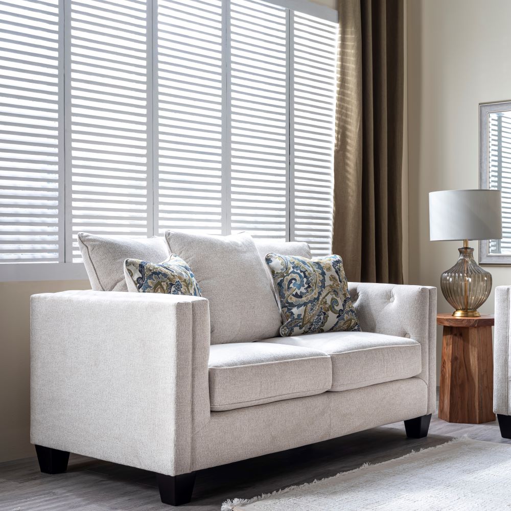 كود كنبة مقعدين قماش منجدة، بيج