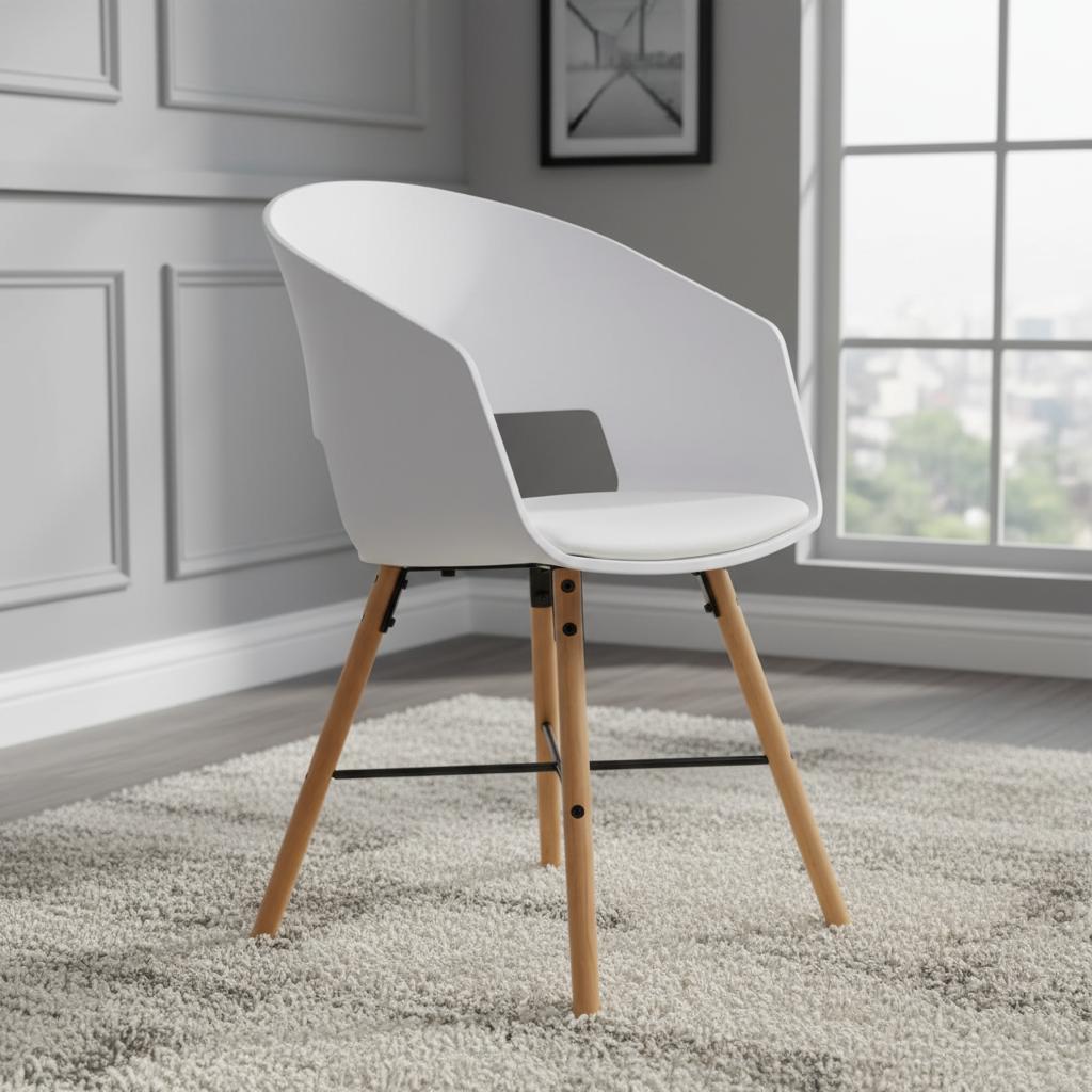 إيلي كرسي سفرة بأرجل من خشب الزان - أبيض