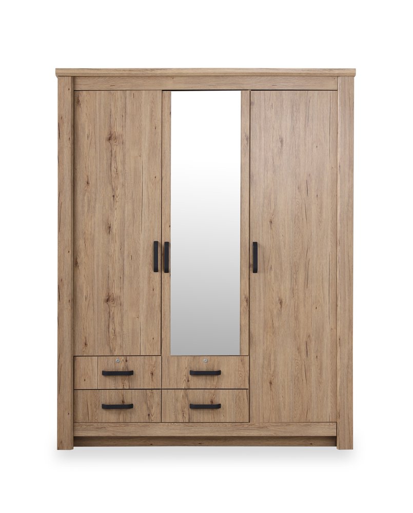 خزانة ملابس براكستون بثلاثة أبواب مع مرآة، بلوط 