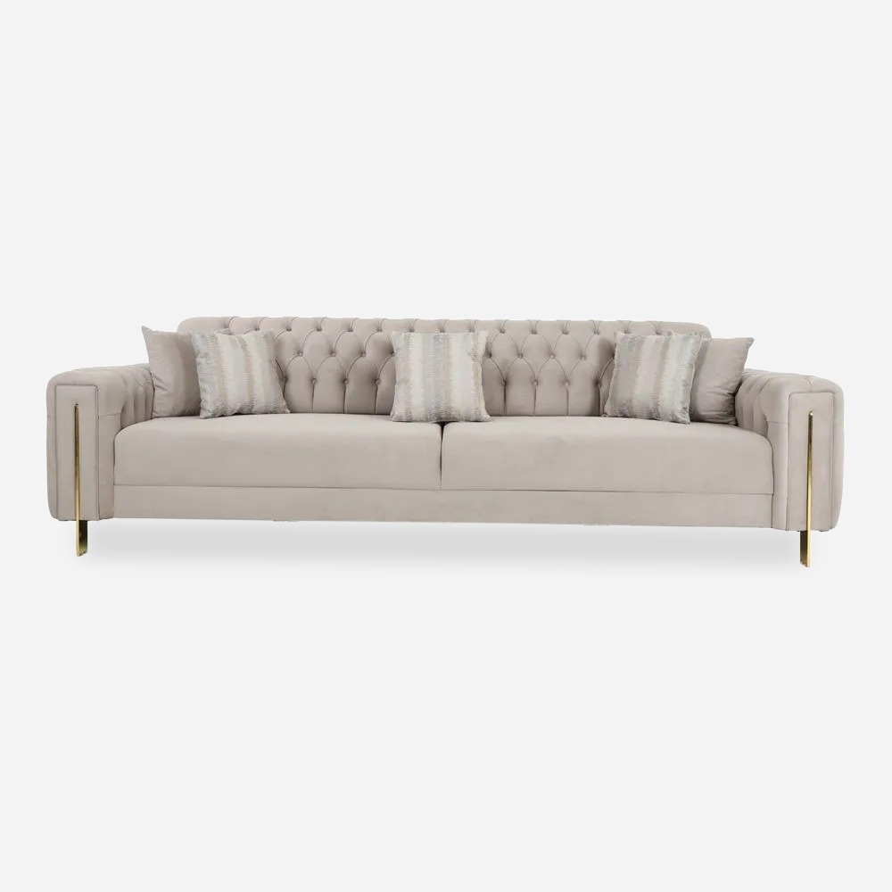 Monaco 4-Seater Sofa, Beige & Gold